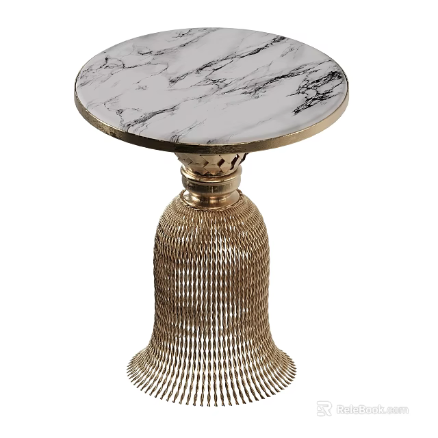 Elegant Round Side Table With Marble Top And Gold Mesh Base Design 3d model 