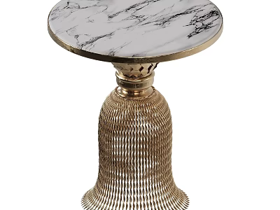Elegant Round Side Table With Marble Top And Gold Mesh Base Design 3d model