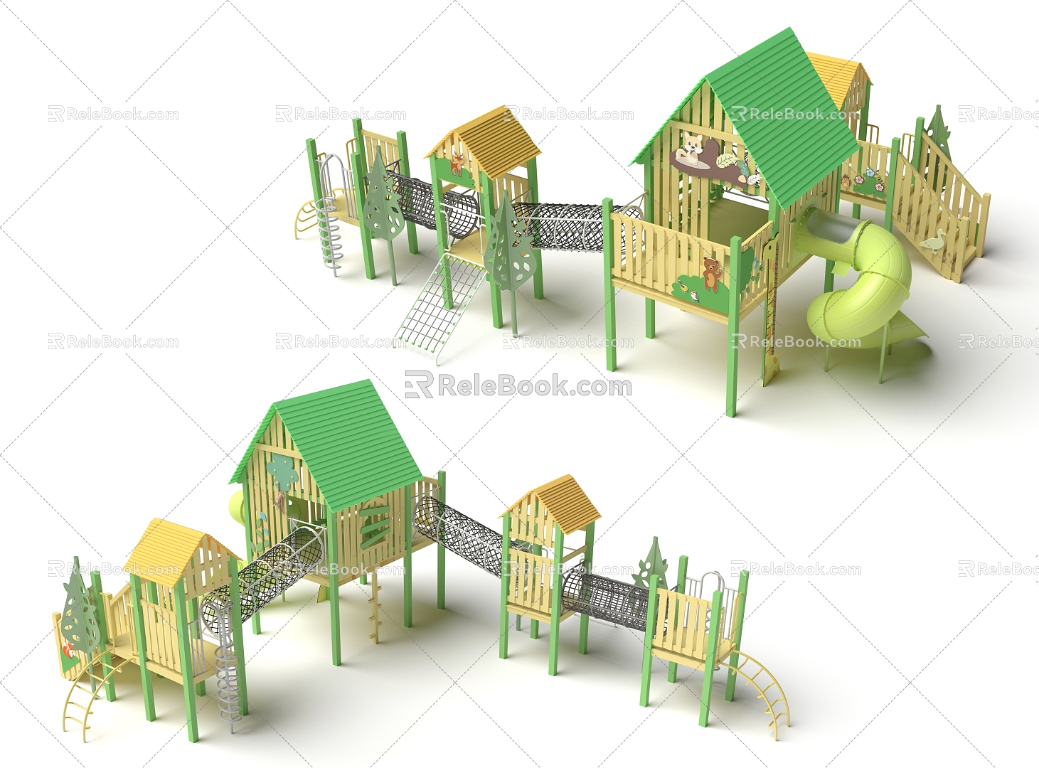 Tree House Paradise Viewing Deck Non-standard Customized Children's Climbing Slide Climbing Net Drill Net Features 3d model