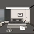 Modern Bedroom Interior Design With Grey Pillows Armchair Window Plant And Wooden Floor