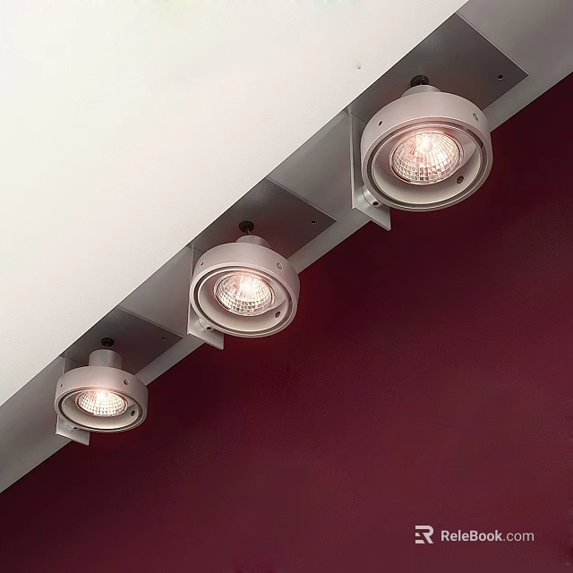 White Downlights And Spotlights Ceiling Mounted Against Red Wall Interior 3d model 