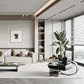 Modern Living Room With Beige Sofa Coffee Table And Art Decor