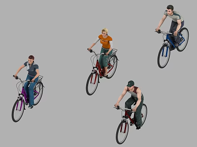 Group of People Riding Bicycles with Different Colors on Gray 3D Render 3d model