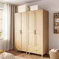 Light Colored Wooden Four Door Wardrobe With Drawer In Modern Bright Bedroom Interior