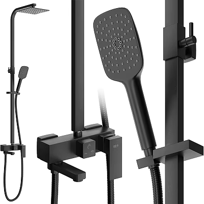 Modern Black Shower System With Handheld Head And Adjustable Bracket Design 3d model