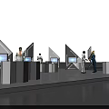 Modern Exhibition Booth With White Stands Digital Screens Lighting And People In White Clothing
