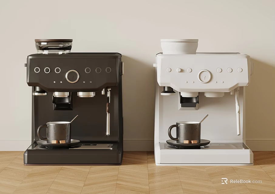 Black and White Espresso Machines With Coffee Mugs On Kitchen Countertop 3d model 