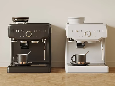Black and White Espresso Machines With Coffee Mugs On Kitchen Countertop 3d model