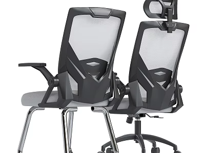 Modern Office Chair With Mesh Backrest Adjustable Headrest Black Gray Design And Metal Frame 3d model