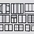 Various Black Frame Window Designs With Different Styles And Opening Types 3d model
