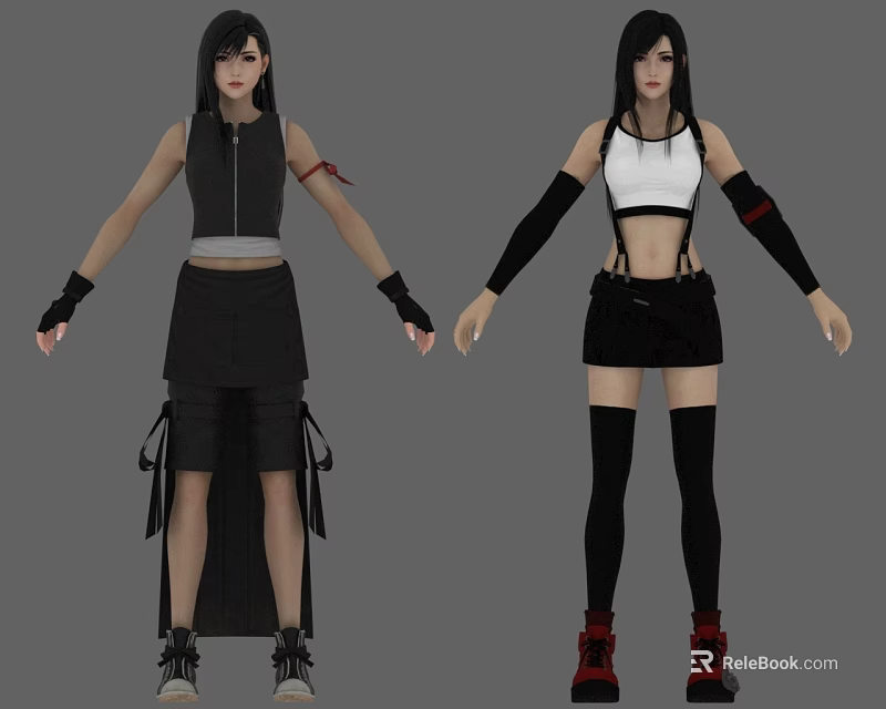 Women 3D Models in Black and White Sleeveless Tops Black Skirts Red Shoes 3d model 
