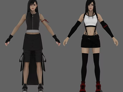 Women 3D Models in Black and White Sleeveless Tops Black Skirts Red Shoes 3d model
