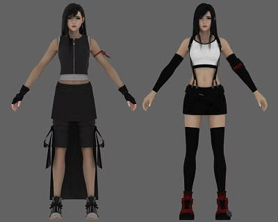 Women 3D Models in Black and White Sleeveless Tops Black Skirts Red Shoes 3d model