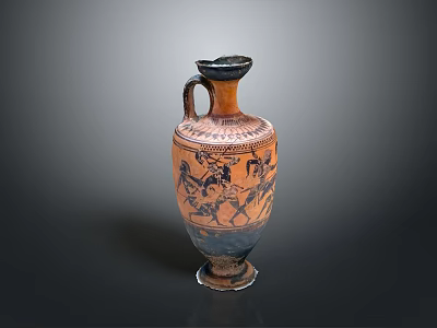 Ancient Ceramic Vase With Intricate Carved Figures Classical Sculpture Design 3d model