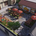 Traditional Courtyard Garden Landscape With Seating Areas Umbrellas Swing And Green Plants