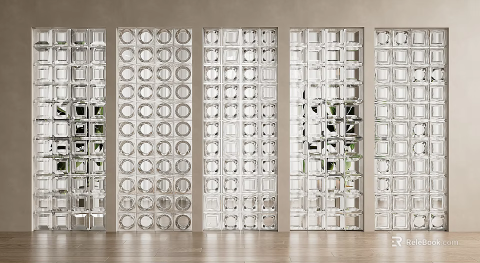 Modern Transparent Glass Partition Design For Interior With Geometric Block And Circle Arrangement 3d model 