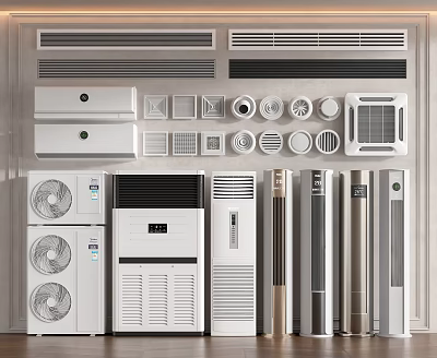 Modern Stylish Air Conditioners and Fans With Various Designs and Types 3d model
