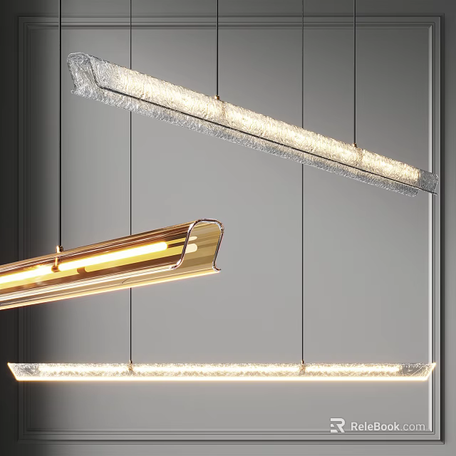 Sleek Modern Linear Chandelier With Brushed Metal Frame And Integrated LED Lighting 3d model 
