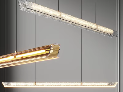 Sleek Modern Linear Chandelier With Brushed Metal Frame And Integrated LED Lighting 3d model