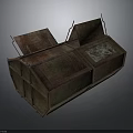 Rusty Metal Container With Two Open Lids And Rusted Red Green Surface Design