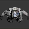 Game Movie Character With White Blue Space Suit Standing 3D Model On Gray Background