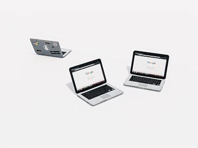Modern Sleek Laptops With Open Screens Displaying Browser Pages In Silver And Black 3d model