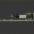 Garden Ornamental Courtyard With Stone Pavement Central Fountain And Greenery Covered Walls