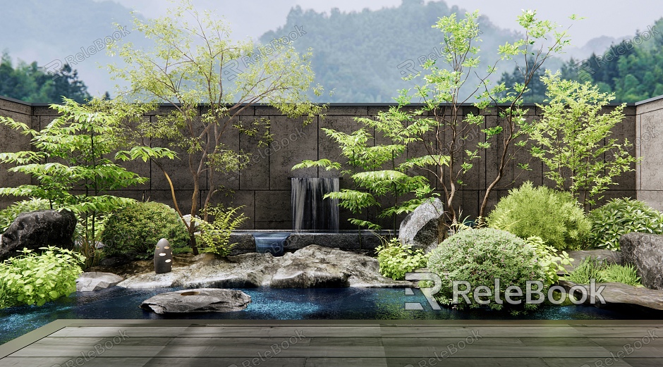 Modern courtyard waterscape rockery waterscape water drop water stone plant landscape shrub plant pile model