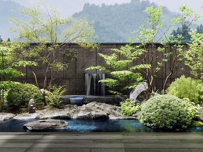 Modern courtyard waterscape rockery waterscape water drop water stone plant landscape shrub plant pile model