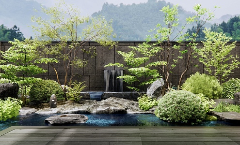 Modern courtyard waterscape rockery waterscape water drop water stone plant landscape shrub plant pile 3d model