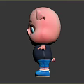 Cute 3D Pink Cartoon Pig Character With Blue Eyes Black Shirt Blue Shorts Standing Pose