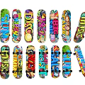 Colorful Skateboards With Various Vibrant Graphics For Sports Equipment