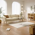 Beige Sofa and Coffee Table Set with Throw Pillows Floor Lamp and Potted Plant