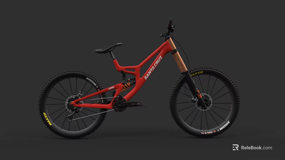 Scott Red Full Suspension Mountain Bike With Black Wheels And Gold Fork 3d model 