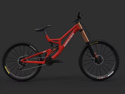 Scott Red Full Suspension Mountain Bike With Black Wheels And Gold Fork 3d model