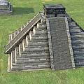 Cartoon Scene Featuring Ancient Pyramid With Stone Steps And Green Grass Field