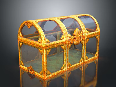 Ornate Golden Glass Chest With Decorative Frame And Intricate Carvings 3d model