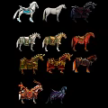 Various Colored Decorated Horses With Intricate Saddles And Ornamental Details