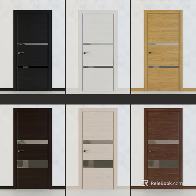 Modern Security Doors In Various Colors With Metal Strip Design 3d model