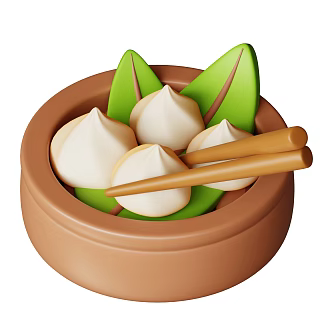 Modern small steamed bun food cartoon food 3d model