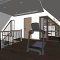 Modern Basement Interior With Treadmill Staircase Wooden Flooring And Lighting