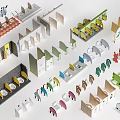 Modern Public Toilet With Various Colored Stalls And Multiple Wash Basin Designs