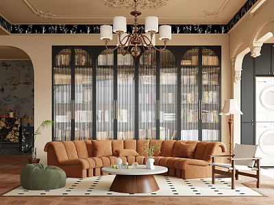 Elegant Luxury Living Room Interior With Velvet Sofa Marble Coffee Table And Gold Accents 3d model