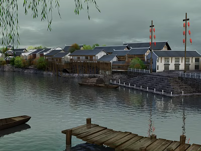 New Chinese Ancient Building Jiangnan Town Gucheng Water Street 3d model