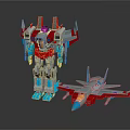 Colorful Robot Figure And Sleek Airplane Model Standing With Red White Blue Design