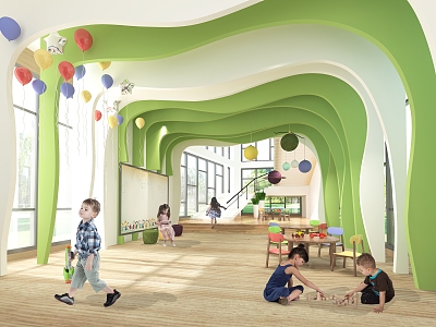 Modern Kindergarten Stairs Corridor Rest Entertainment Area 3d model