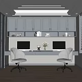 Modern Study Room Interior With Gray Cabinets Long Desk Two Monitors And Comfortable Chairs 3d model