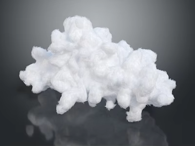 Fluffy White Cotton Mass Displayed On Dark Surface With Reflection 3d model