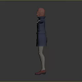 3D Game Movie Character With Red Hair Navy Outfit Gray Stockings Red Shoes Arms Outstretched