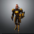 Orange Armored Warrior Character with Red Hair in Full Body Sci Fi Armor Design